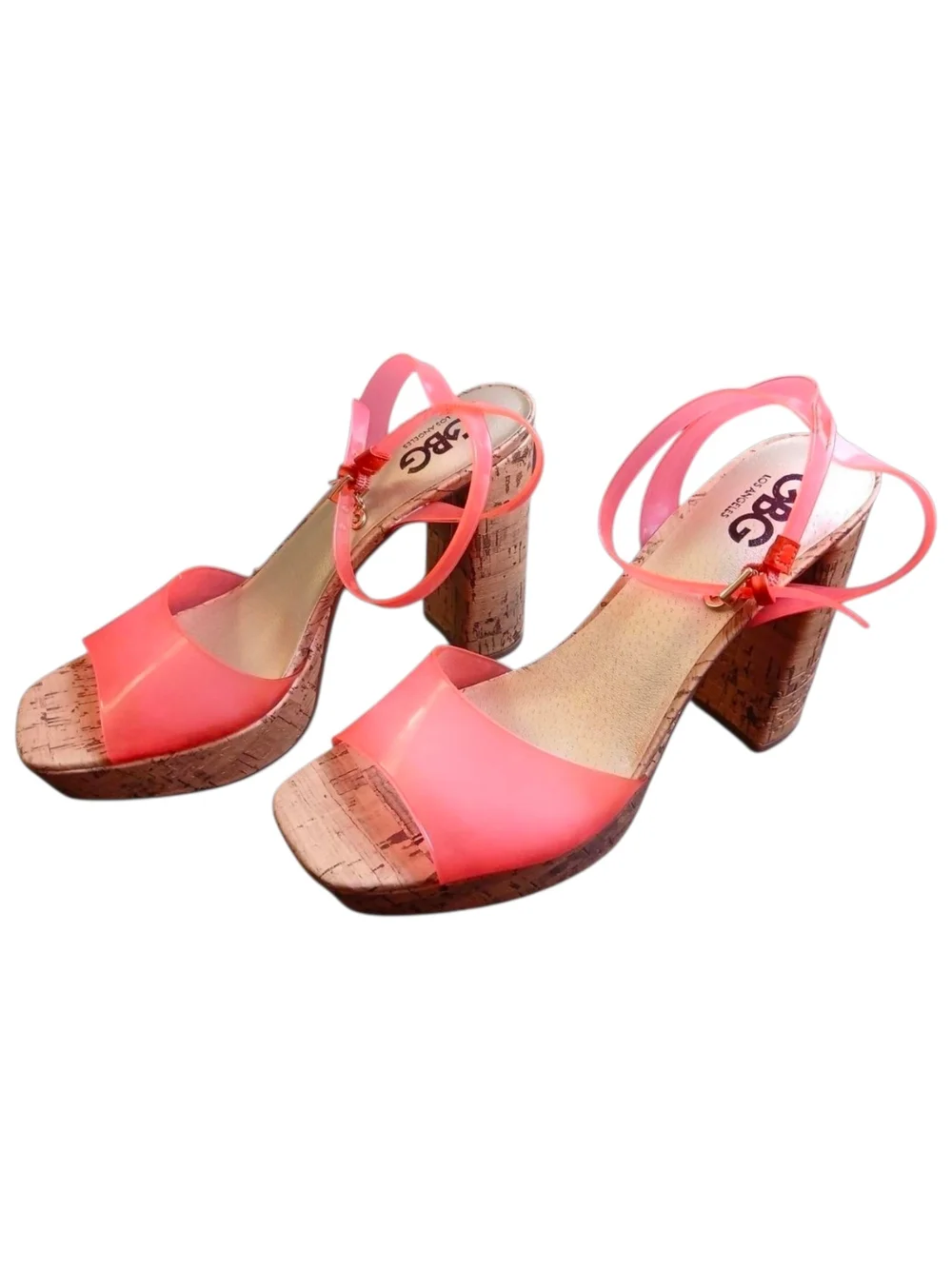 GBG Queen Neon Jelly Cork Platform Heels Pink Orange Size 9 NIB